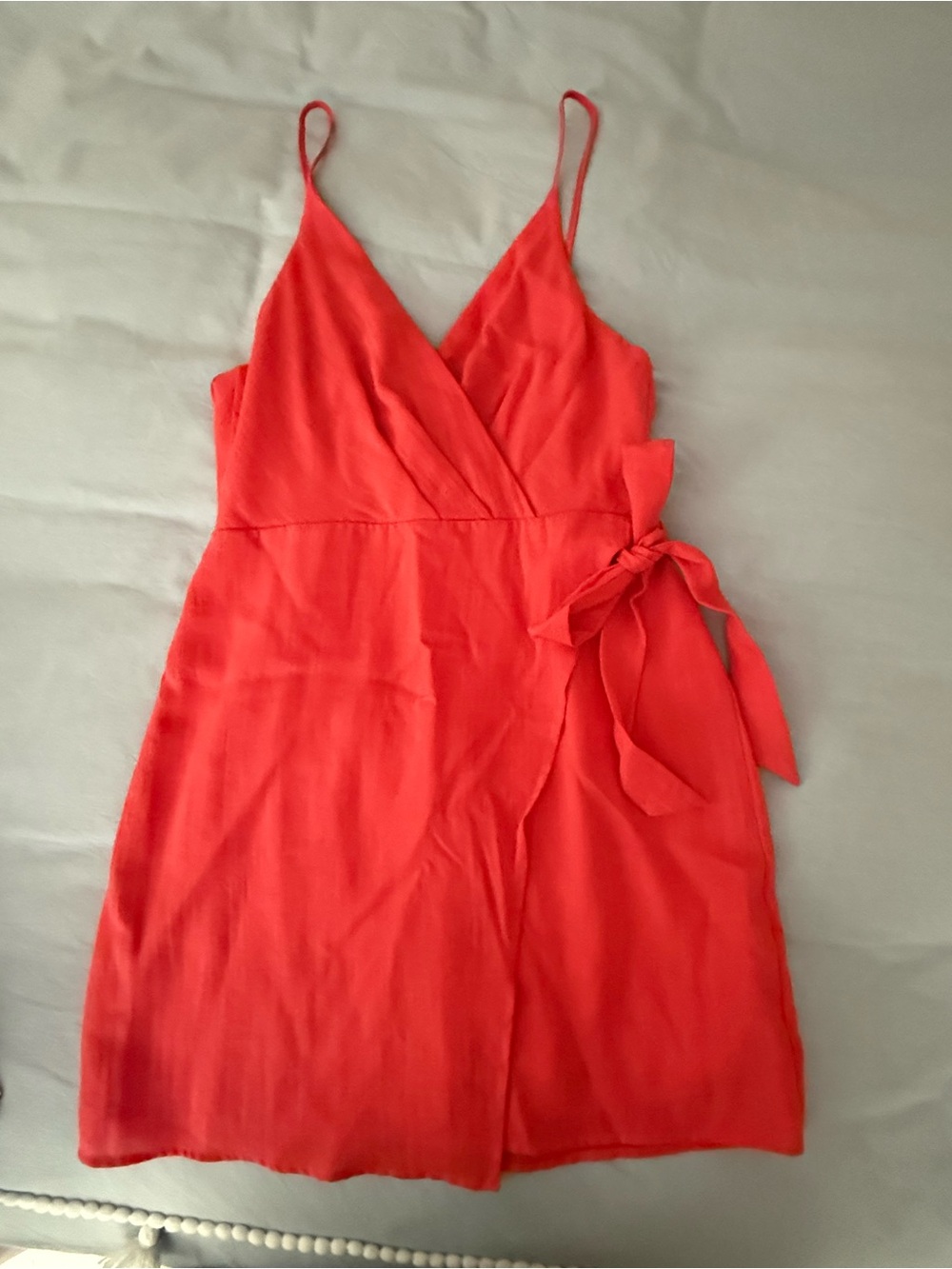 vestique Coral Red Wrap Mini Dress with Side Tie